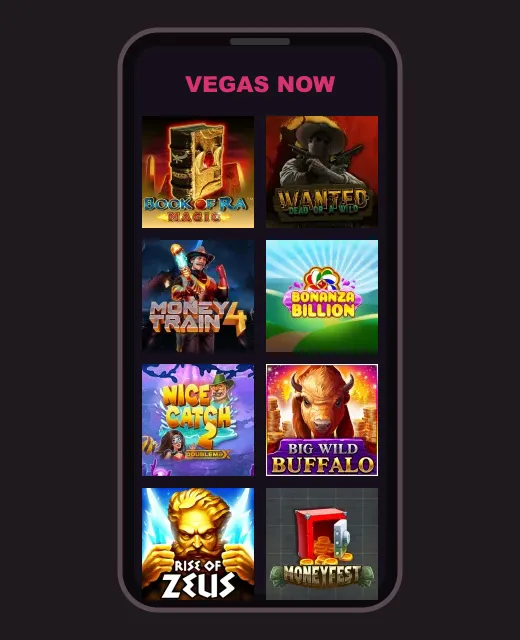 Vegas Now Casino AU on mobile Vegas Now Casino AU lobby with game tiles on a phone screen